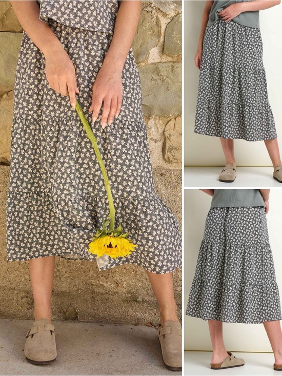 Toad&Co Dresses & Skirts - Toad&Co Sunkissed Tiered Midi Skirt New without tags XS BLACK AND SALT PRINT